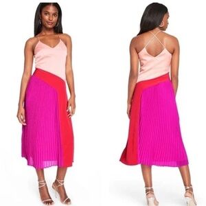 Cushnie x Target Pink Red Magenta Colorblock Pleated Satin Midi Dress Size 16